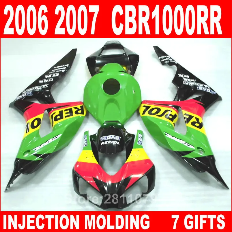 Injection molding fairing kit for Honda CBR1000RR 06 07 green red black fairings set CBR1000RR