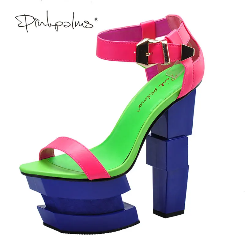 Pink Palms letní sandály sexy dámské vysoké podpatky sandály sladce ruměnec módní spona silné ženy plošinové sandály