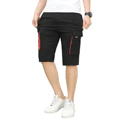 Летние мужские повседневные короткие мужские боковые карманы с эластичной резинкой на талии, мужские шорты по колено, черные, серые