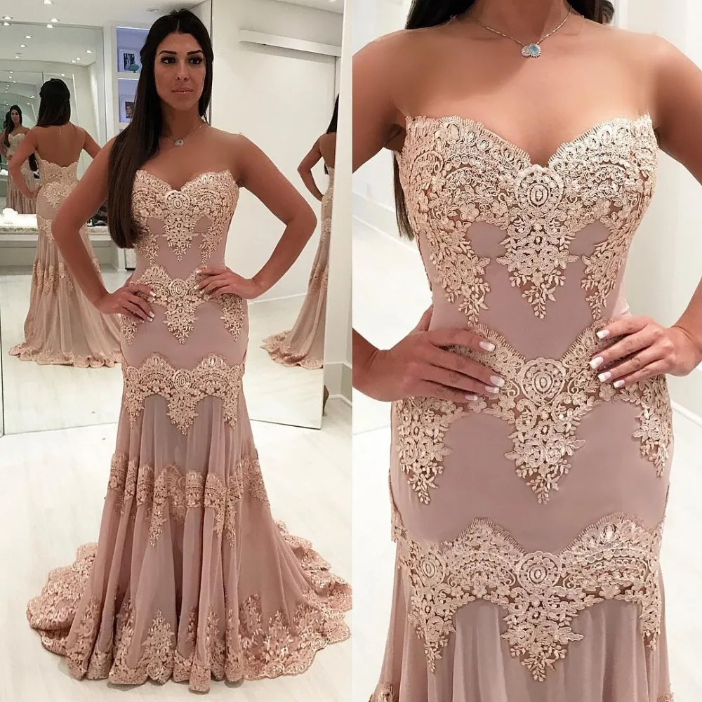 

Sexy New Long Evening Dress 2019 Sweetheart Neck sleeveless Floor Length Appliques Lace Prom Dresses Mermaid Evening Gown