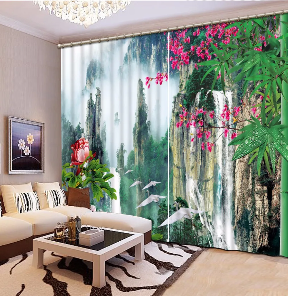 3D Curtains Mountain scenery Luxury Curtains Living room Curtains For