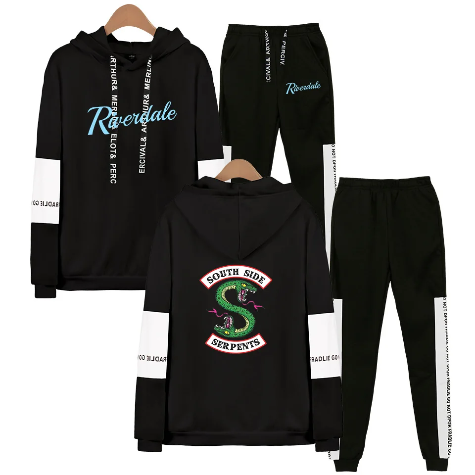 

TV Show Riverdale Hoodies Sweatshirt + Sweatpants Suits Men Women Streetwear Hip Hop South Side Serpents Riverdale Two Piece Set