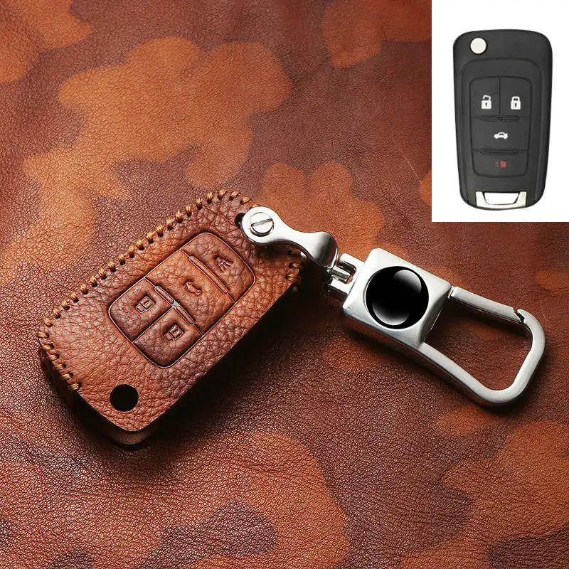 Чехол для ключей от автомобиля из натуральной кожи для Chevrolet buick Sonic Spark Cruze Captiva Lacetti Orlando Epica Trax Smart Keychain - Название цвета: D-Brown