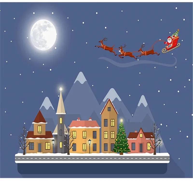 Custom 3d wallpaper fashion cartoon house night sky Santa Claus background wall decoration silk waterproof material Custom 3d wallpaper fashion cartoon house night sky Santa Claus background wall decoration silk waterproof material