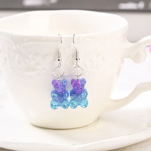 1Pair  Women Drop Earrings  Glitter Gummy Bear Crafts Multicolor Resin Charms Fashion Jewelry Diy Making as picture