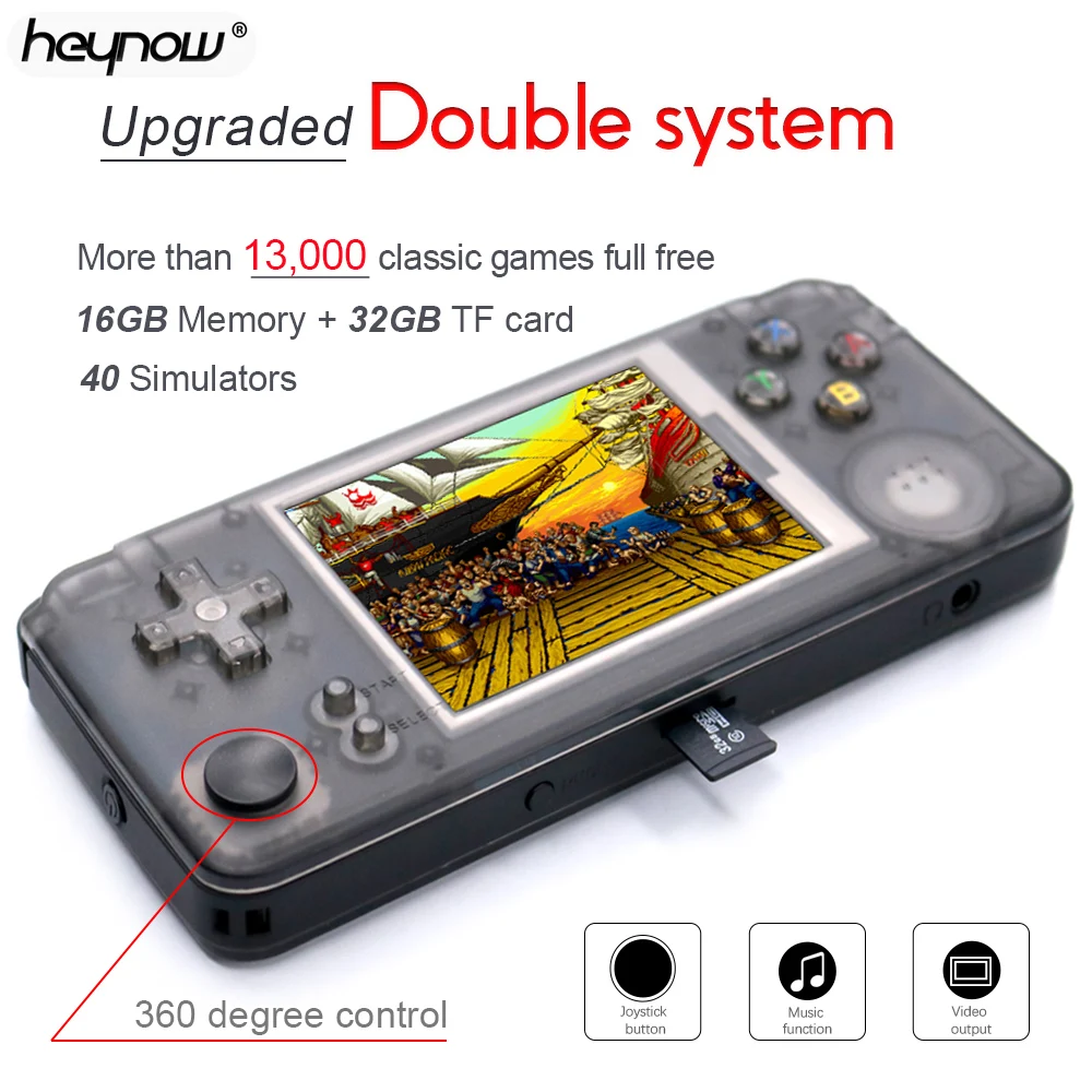 

HEYNOW rs97 Plus Double system Retro Game Console 30+ Emulators IPS Screen Portable Handheld Game Player 360 Degree controller