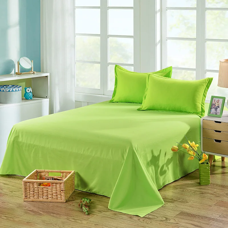 

3pcs Green Color Polyester Bedding Sets Solid Flat Sheet Pillowcase Sets For Children Adults Single Double Bed XF338-7