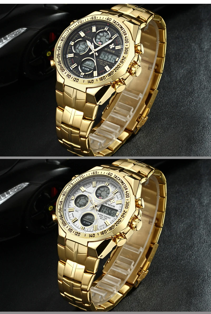 WWOOR Relogio Masculino золотые мужские наручные часы золотые мужские s часы лучший бренд класса люкс светодиодный цифровой водонепроницаемый мужские часы