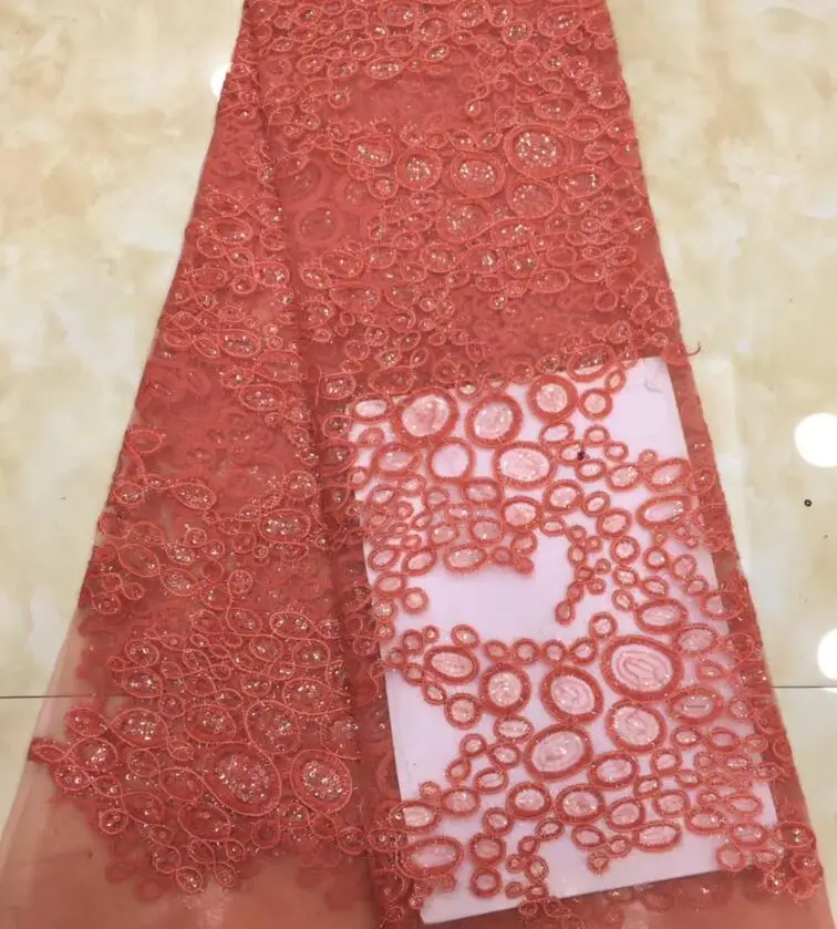 best quality L-3312 african tulle mesh lace fabric embroidery lace fabric 5yards with sequins