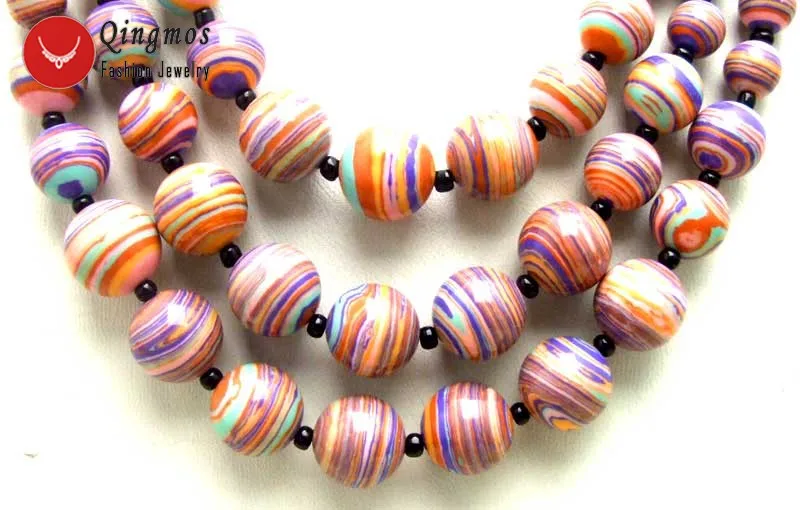 Qingmos 3 Strings Natural Agates Necklace for Women with 4-12mm Round Multicolor Zebra Stripe Agates Necklace Jewelry 20-22
