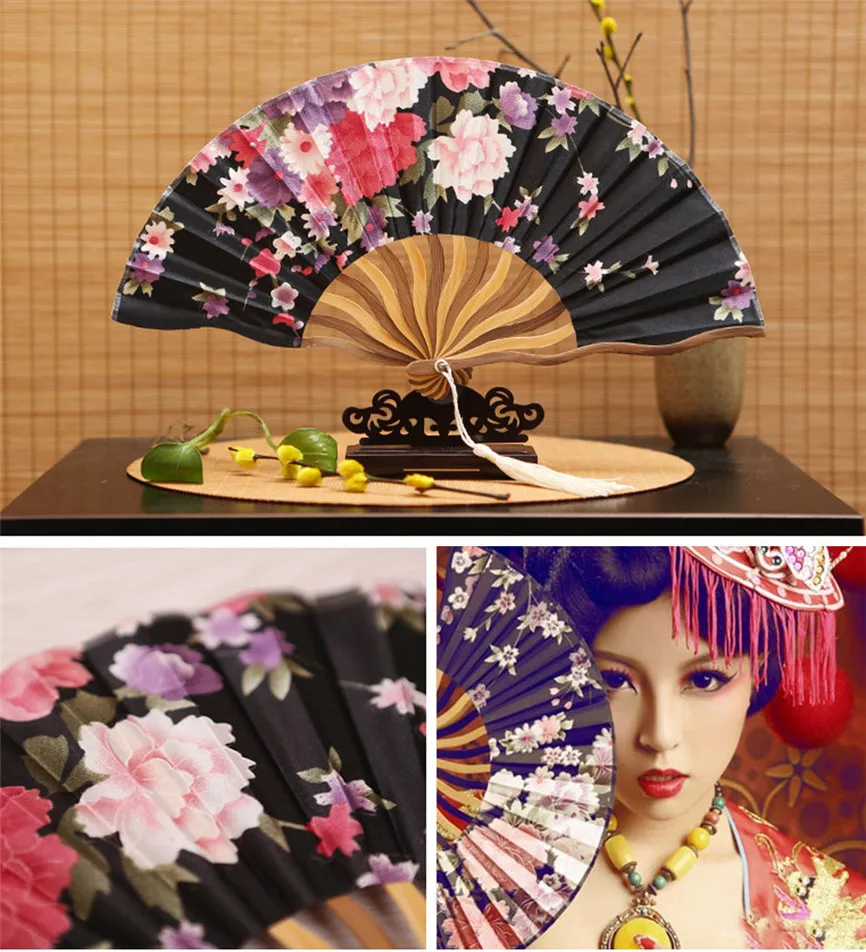 Folding Fan Vintage Chinese Hand Held Fans Silk Bamboo Folding Fans