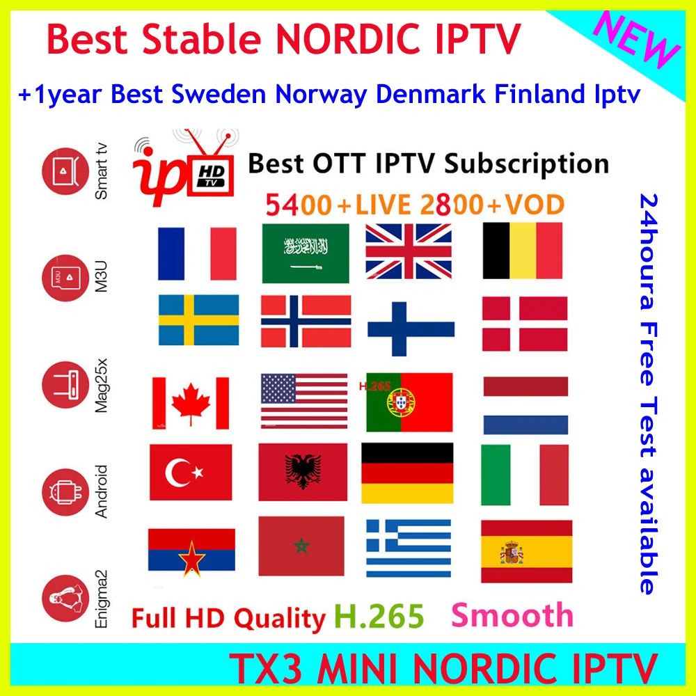 

World IPTV 5400+ channels/3000VOD Scandinavian IPTV subscription Nordic Sweden Norway Finland Denmark UK USA Smart tv box