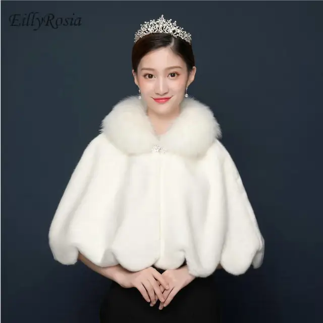 Best Product Faux Fur Coat Bride Shawl Bridal Wedding Shrugs Female Cloak Faux Fur Collor Wraps for Bridesmaids Women Winter Bridal Cape