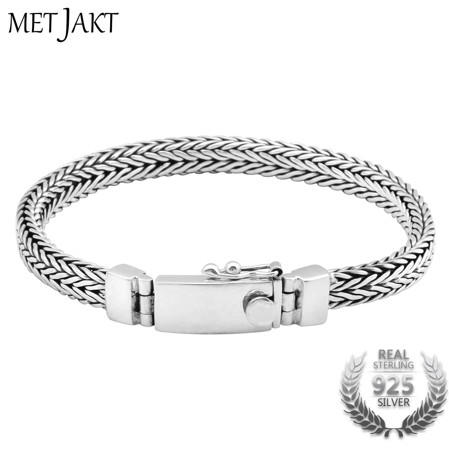 MetJakt Classic 19cm Real 925 Sterling Silver Unisex Bracelet Link Friendship Bracelets Fine Jewelry MetJakt Classic 19cm Real 925 Sterling Silver Unisex Bracelet Link Friendship Bracelets Fine Jewelry