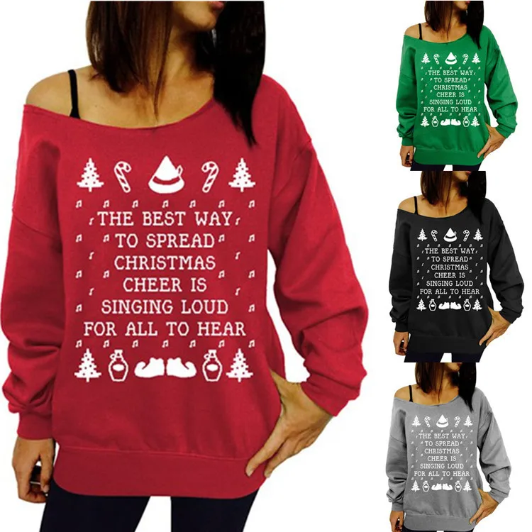 

2018 Europe style autumn and winter letter Christmas casual woman sweatshirt fashion long sleeve pullover female sweatshirt2