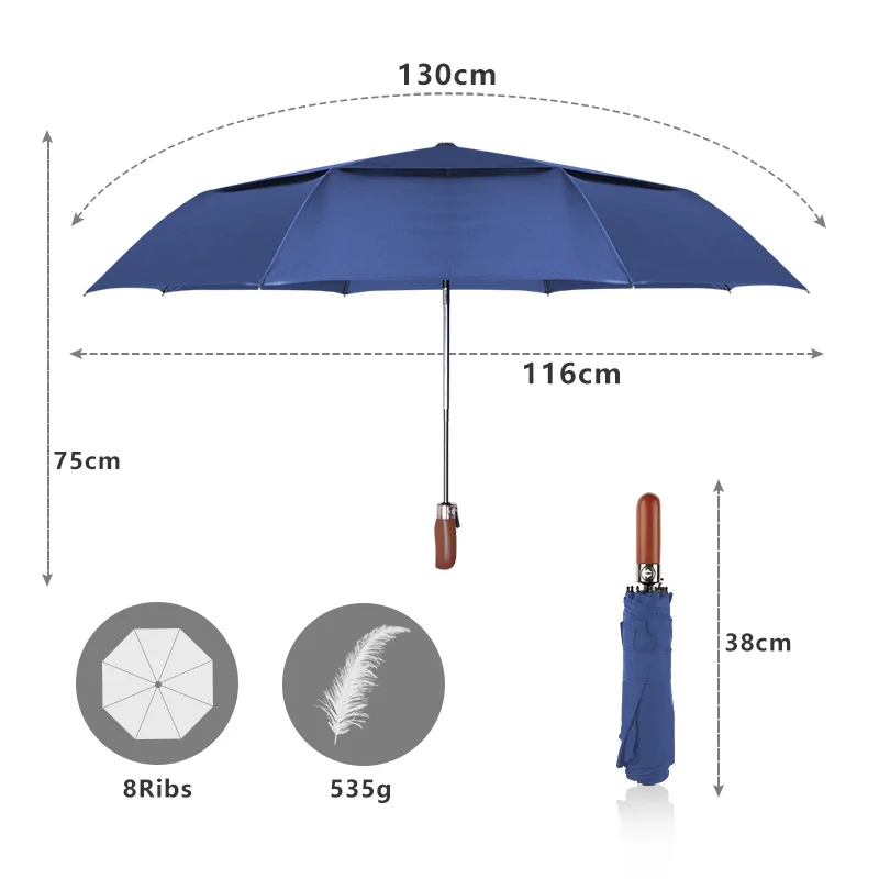 Высокое качество, двойной слой, Имитация деревянной ручки, Зонт от дождя, женский, ветрозащитный, автоматический, 3 сложения, для мужчин, бизнес, подарки, зонт от солнца