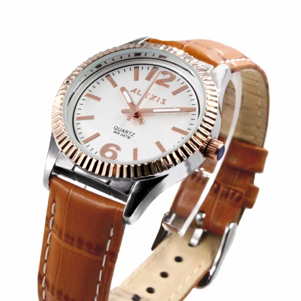 Alexis Watch Best Durable 2035 Quartz Movement Watches Brown Geninue