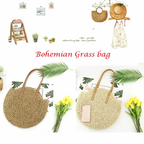 2019 Women Bag Round Circular Rattan Wicker Straw Woven Crossbody Beach Bag Basket Gift Bohemia Bag Handbags Ladies Shoulder Bag