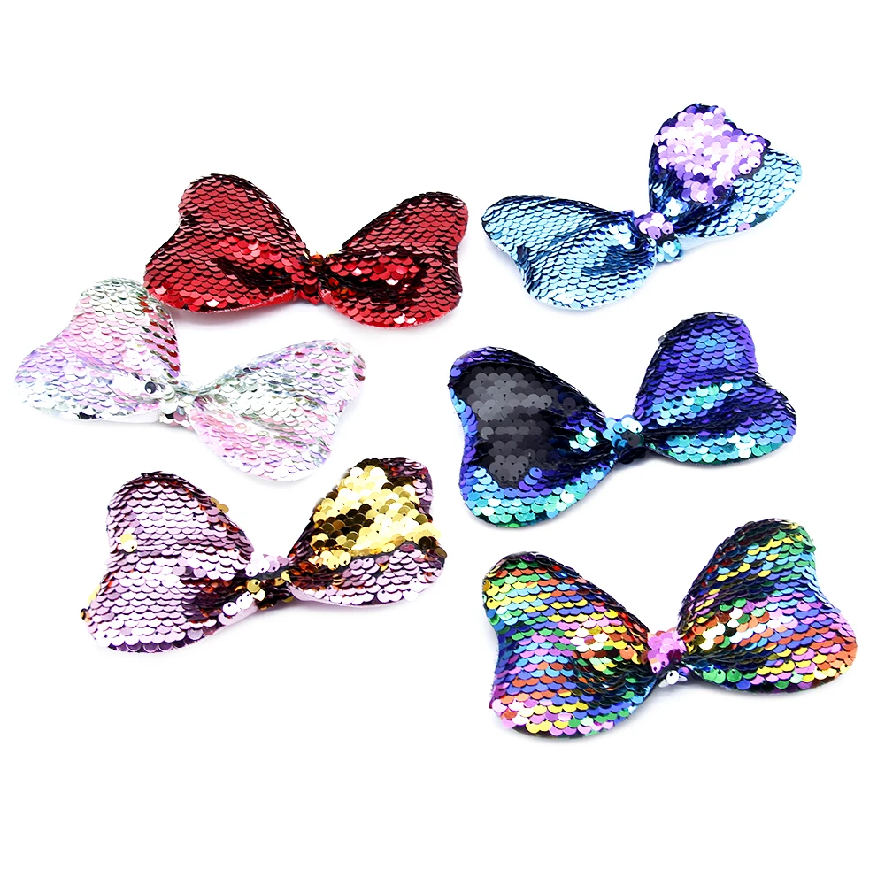 

David accessories 13x8cm Sequins reversible Fish Scale Bows Hair Accessories Headdress Decoration Girls DIY Project,10Yc5665
