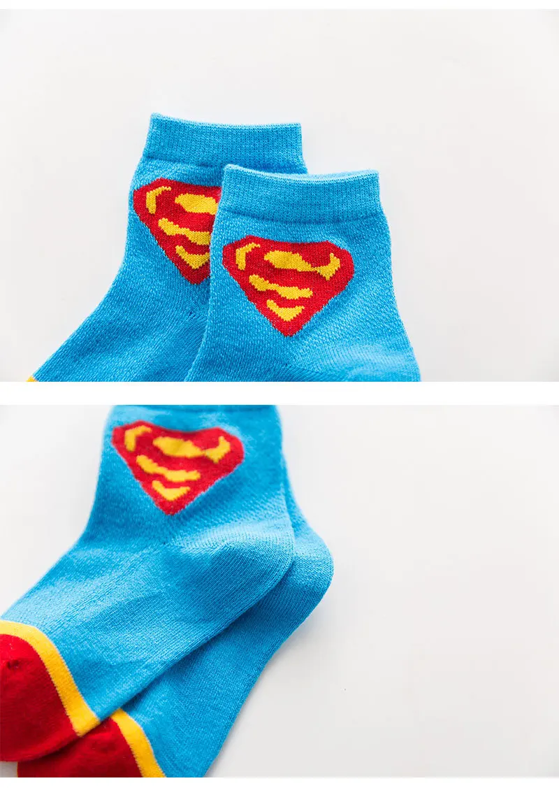 5 пар, носки для маленьких мальчиков с рисунком с героями комиксов Марвел, Железный человек Супермен Человек-паук супергерой Бэтмен для маленьких девочек хлопковые носки летние тонкие дышащие