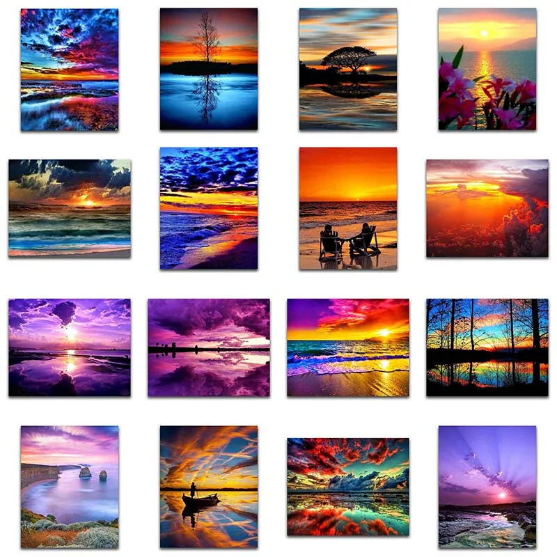 

yuhua 1 Diamond Painting Full Drill Square Landscape 5D DIY Diamond Embroidery Seaside Sunset Picture Of Rhinestone Sunrise
