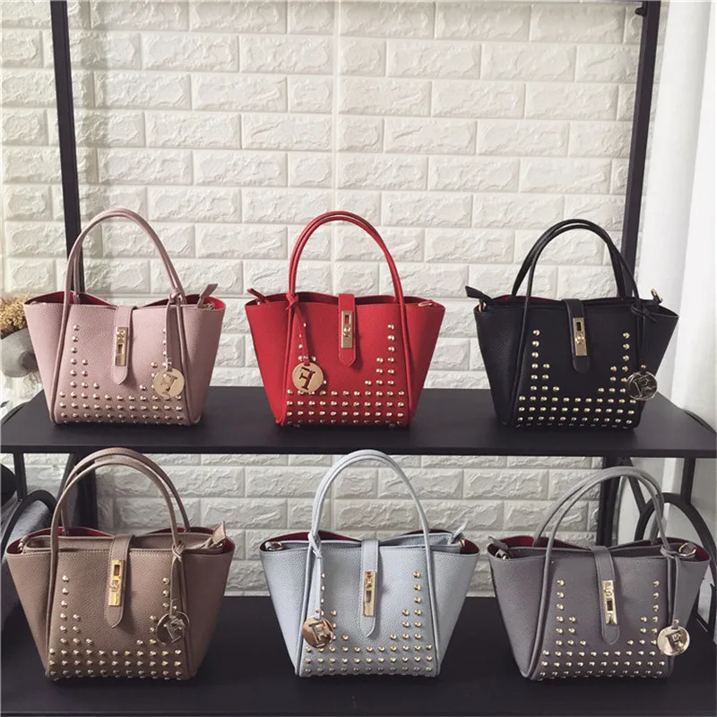 

12 Style Color Luxury Fashion Rivet Women Purses and Handbags High Quality Solid Shoulder Messenger Bags Trapeze Bags Sac A Main