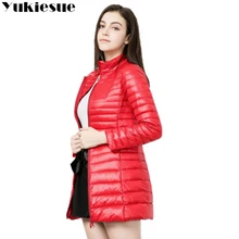 Большой размер 6XL 7XL зимний теплый тонкий длинный пуховик женский белый утиный пух женский с капюшоном ультра легкий пуховик женский
