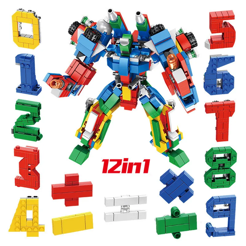 

Children DIY Transform Robot Toy Building Block 10-digit Mathematical Symbol Fighter Ship Digital Building Block Set Toy