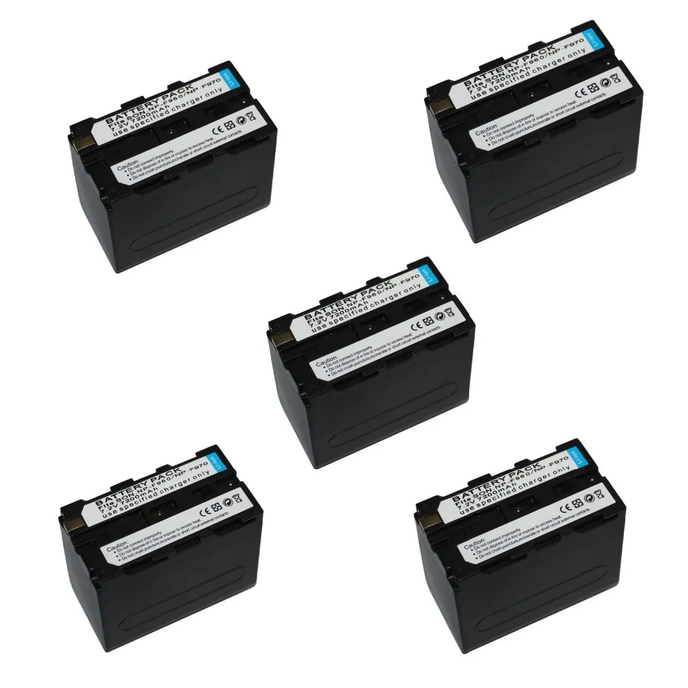 5 pcs 7200mAh NP F960 NP F970 digital camera battery For Sony F960 F970 Rechargeable Replacement