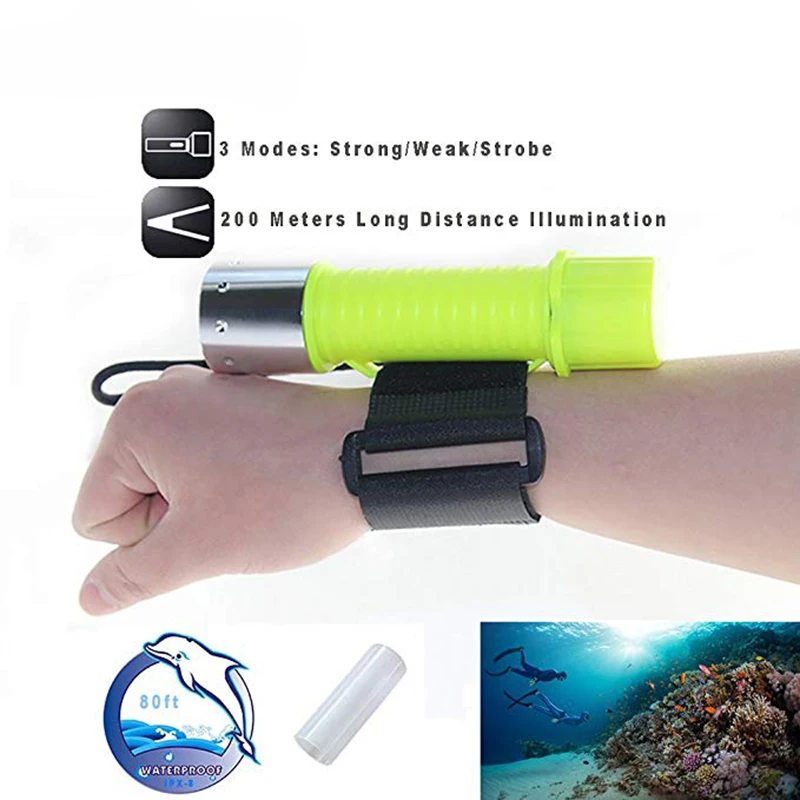 

Diving Light CREE XML T6 2000LM LED Dive Flashlight Lantern Waterproof Underwater Diving Scuba Flashlights by 18650 or 3*AAA