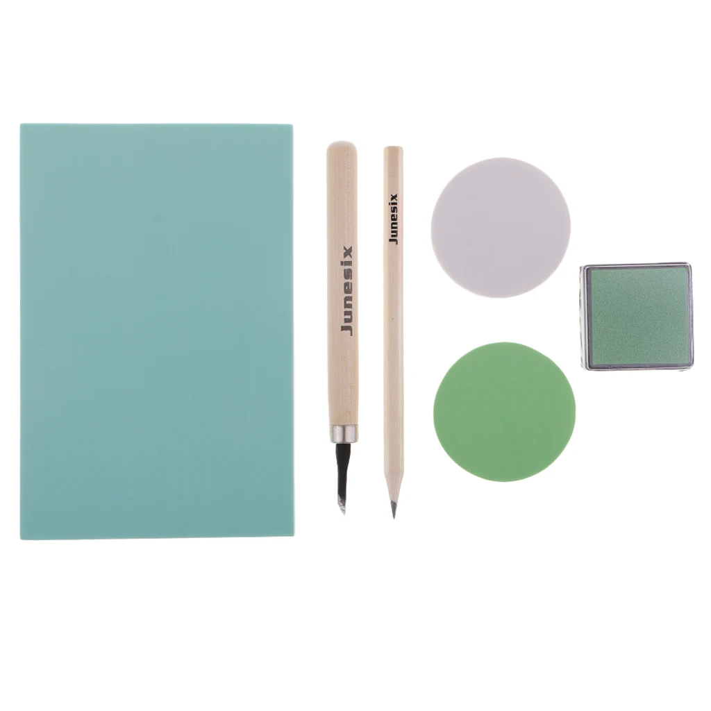 

6 Pieces/set Rubber Stamp Block Carving Kit Art Chisels Tool Ink Pad for Scrapbook Cards Making DIY Stamps Craft