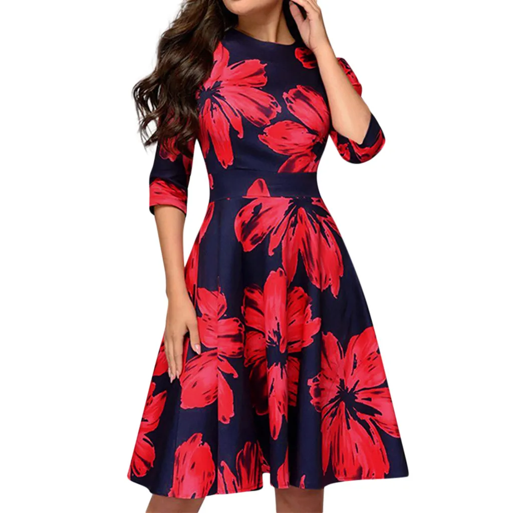 

Women Elegent A-line Vintage Printing Party Vestidos Dress