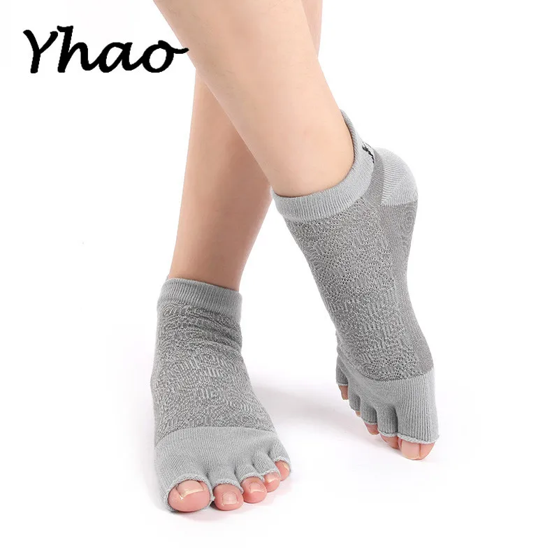 Yhao, профессиональные женские носки для йоги без пальцев, износостойкие нескользящие носки-тапочки с пятью пальцами, носки для пилатеса, фитнеса