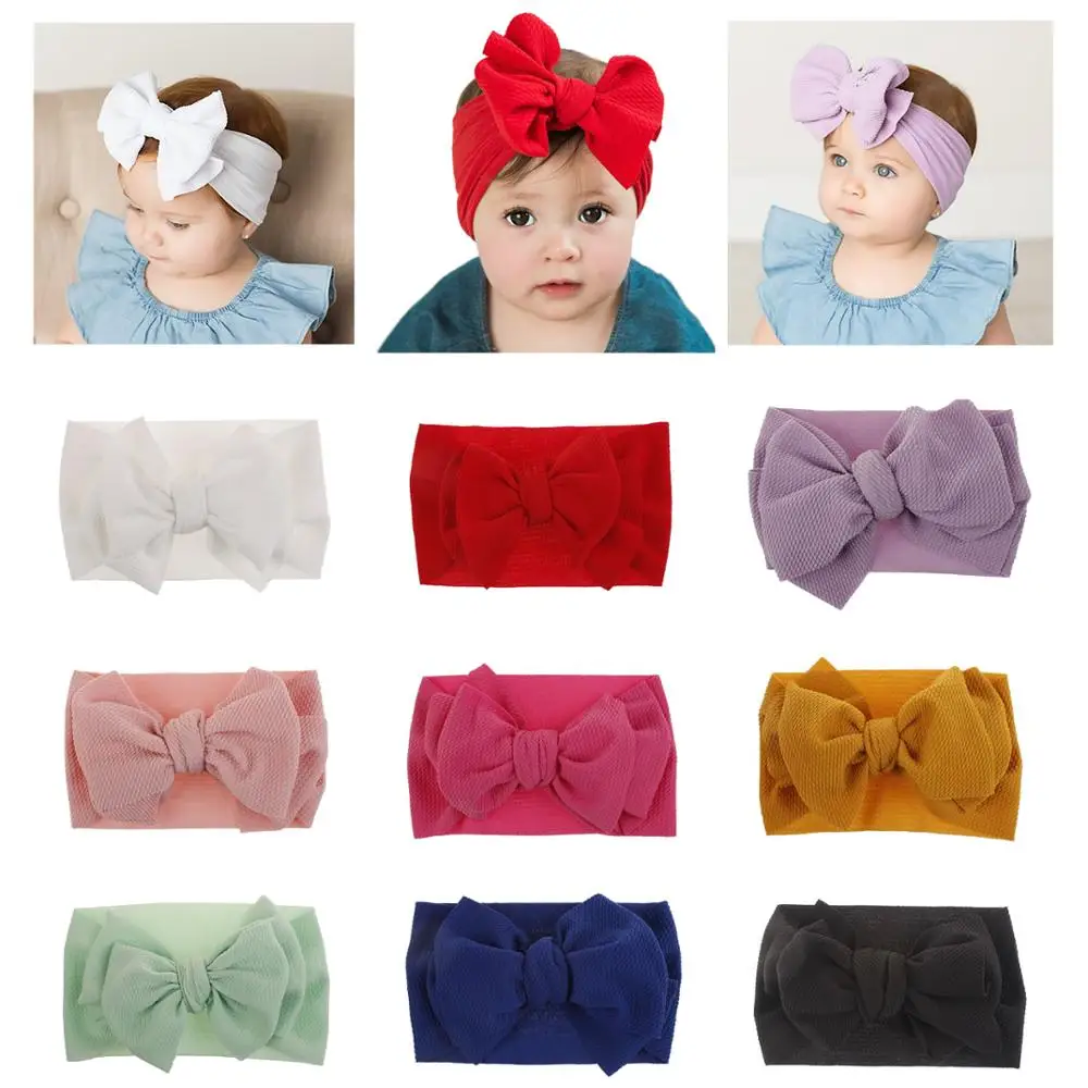 

9 PACK Soft Nylon Wide Large Bowknot Knotted Headbands Hairband Bows Turban Headwrap Hair Accessories for Kids Infant Baby Girl
