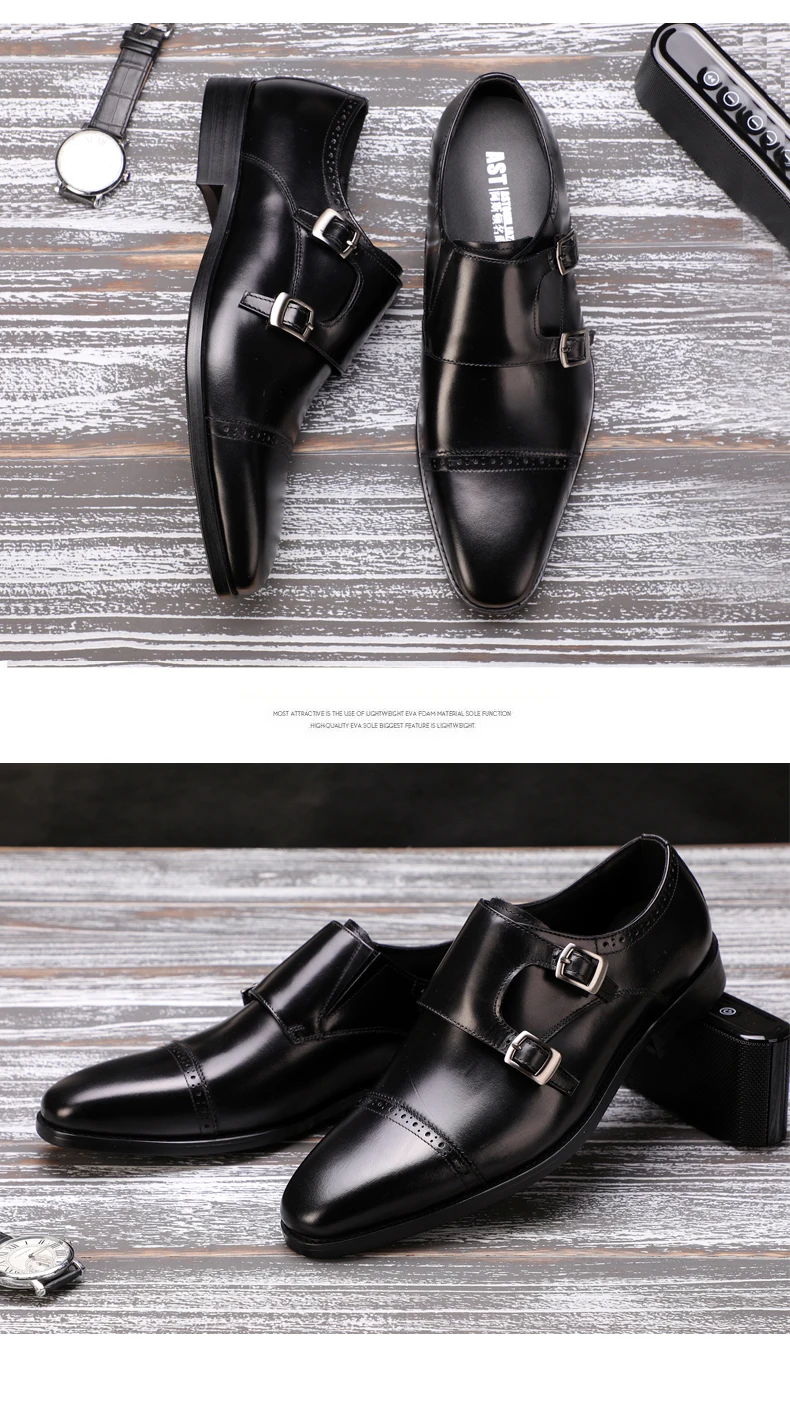 Men's Casual Shoes Mens Genuine Leather Oxfords Shoes Real Leather Shoes Men Leather Shoes Men Loafers Slip monk strap loafers   (6)