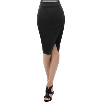 

OL Women Asymmetrical Sexy High Waist Skirt Summer Fashion Bodycon Package Hips Side Split Solid Skirt