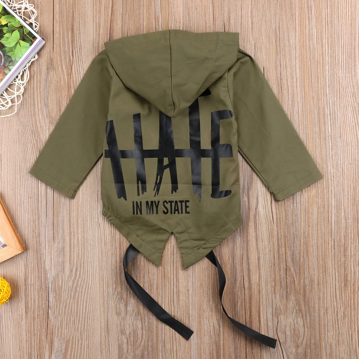 US STOCK Baby infant Boys Coats letter print Hooded Jacket Spring Autumn Outfits Clothes Long Sleeve button belt Hooded Coat