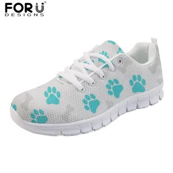 

FORUDESIGNS Paws and Bones Pattern Colorful Ladies Flats Shoes Comfortable Breathable Mesh Casual Shoes for Girls Women Sneakers