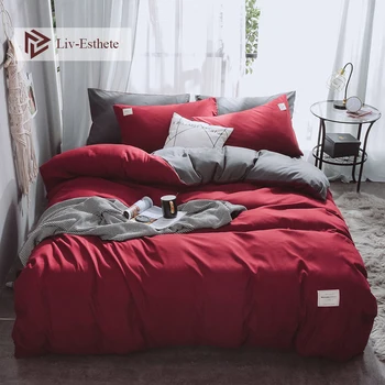 

Liv-Esthete Red And Gray Luxury Bedding Set Home Soft Duvet Cover Flat Sheet Bed Linen Bedspread Double Queen King For Adult