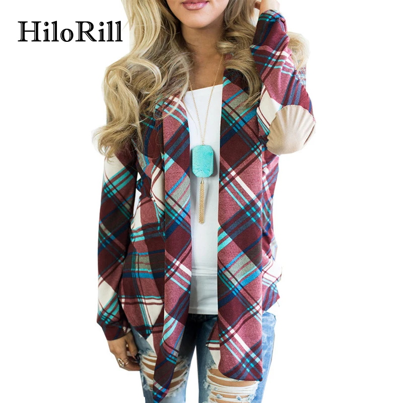 HiloRill Casual Plaid Cardigan Women 2018 Loose Autumn Knitted Sweater Long Sleeve Cardigans Feminino Jumper Jacket Outwear Coat |