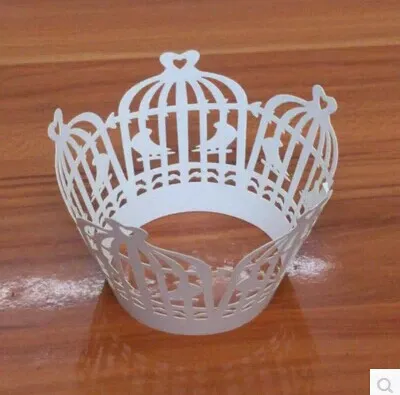 

(48pcs/lot) White/Black/Gold flective paper birdcage Laser Cut Wedding cupcake wrapper muffin baking cup free shipping