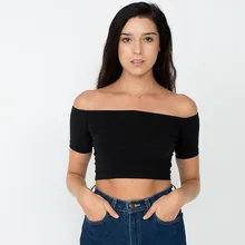 American Apparel Slit Neckline Strapless T shirt font b Short b font Tops Design Slim Solid
