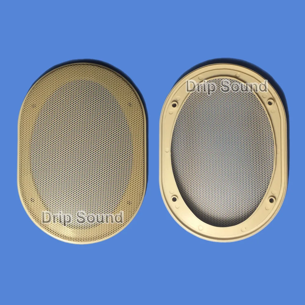 

For 5"x7" 5x7 inch Car Audio Speaker Conversion Net Cover Decorative Circle Metal Mesh Grille Protection #Beige