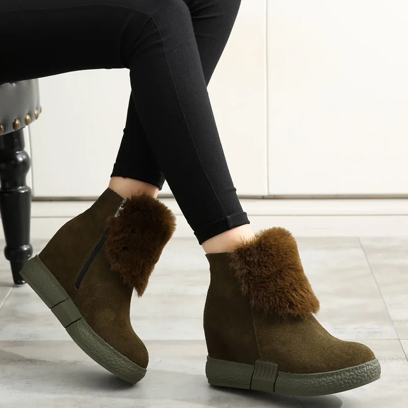 

snow boots winter genuine leather solid color women winter boots adult round toe flat heel ankle boots for women