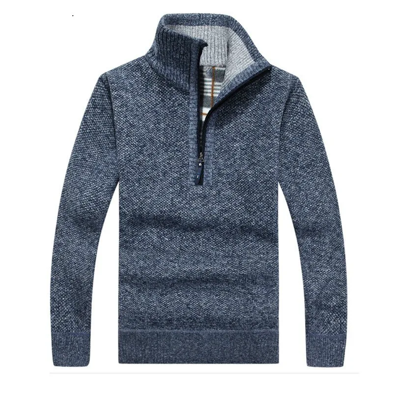 2019 мужской сплошной цвет вязаный пуловер осень зима новый для мужчин на молнии свитер Пуловеры со стойкой воротник Slim Fit Толстые свитеры
