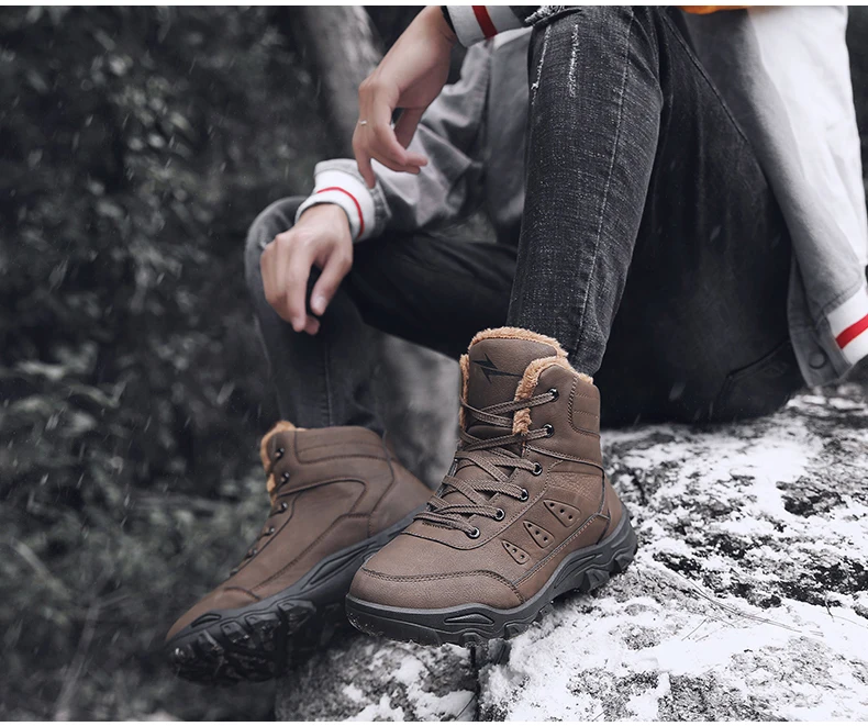 Men's Snow Boot Winter Casual Shoes With Fur Snow Boots Men Waterproof PU Leather Warm Men Winter Boots Mens Ankle Big Size 11   (3)