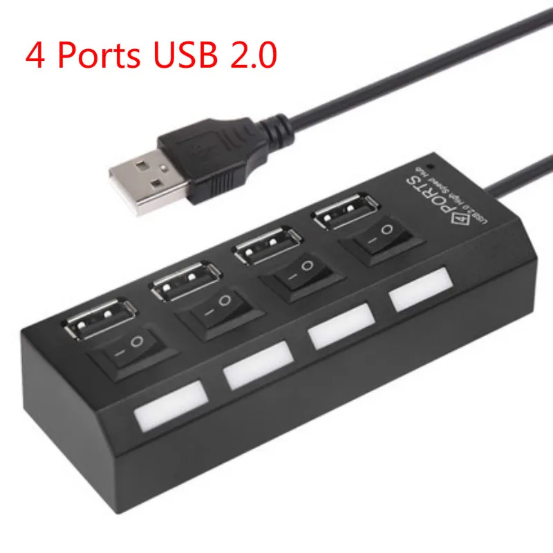 USB 3,0 концентратор 2,0 концентратор Мульти USB разветвитель 4/7 порт расширитель несколько USB 3 Hab с адаптером питания USB3.0 концентратор с переключателем для ПК - Цвет: USB2.0 4Port Hub