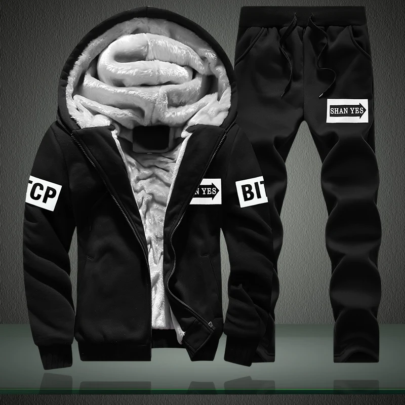 

Winter Wool Hoodies Sweatshirts Suit Men Plus size 4XL Men's Hooded Sweatshirts Thick Warm Hoodies Set For Men Outwear + Pants