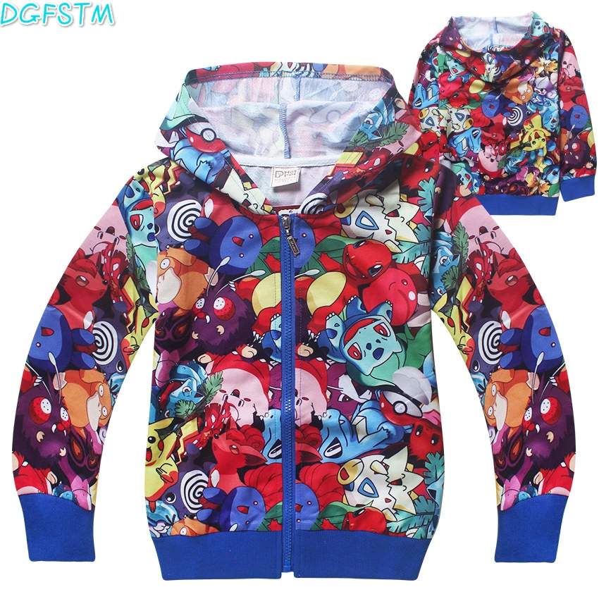 

Children boys girl's 2017 Spring Autumn zipped Hoodies Sweatshirts Moana coat kids long sleeved T-shirt sweater POKEMEN go