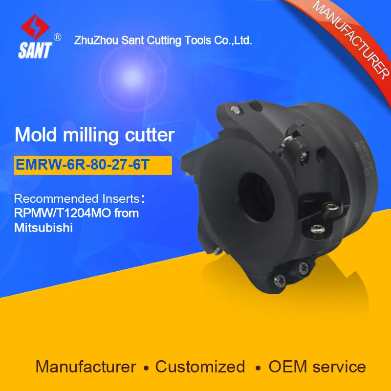 

Zhuzhou Sant Face Milling Cutter EMRW-6R-80-27-6T for carbide Inserts RPMW/T1204MO